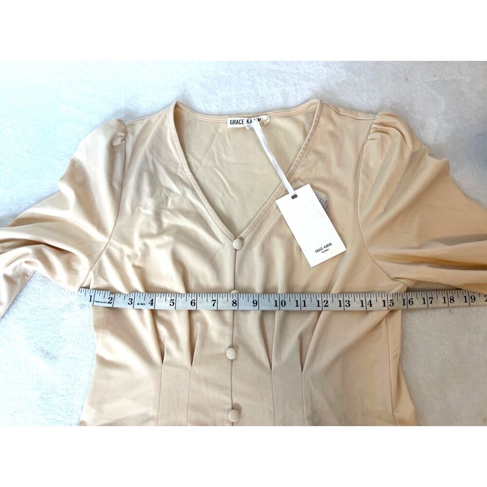 GRACE KARIN  Business Casual Blouse Spring 3/4 Sleeve Peplum Apricot M NEW - Picture 5 of 10